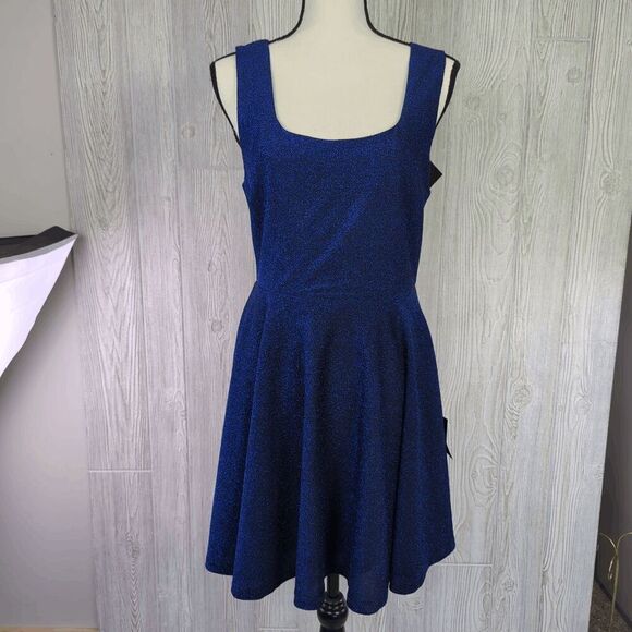 Brand New Lulu's Women's Large Blue Metallic Best Date Ever Mini Dress Sleeveles - Picture 2 of 11